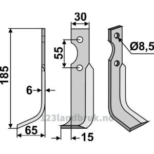 Rotorfreskniv - 185x30x6mm - Venstre - Carraro Antonio