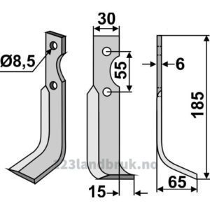 Rotorfreskniv - 185x30x6mm - Høyre - Carraro Antonio