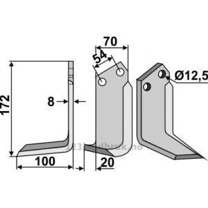Rotorfreskniv - 172x70x8mm - Venstre - Carraro Antonio