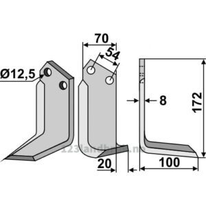 Rotorfreskniv - 172x70x8mm - Høyre - Carraro Antonio