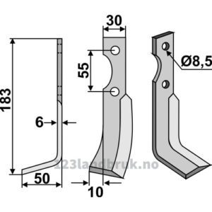 Rotorfreskniv - 183x30x6mm - Venstre - Carraro Antonio