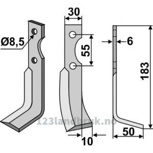 Rotorfreskniv - 183x30x6mm - Høyre - Carraro Antonio