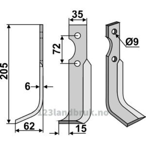 Rotorfreskniv - 205x35x6mm - Venstre - Casorzo