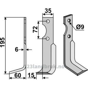 Rotorfreskniv - 195x35x6mm - Venstre - Casorzo