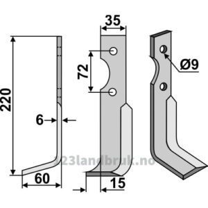 Rotorfreskniv - 220x35x6mm - Venstre - Casorzo