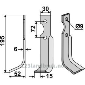 Rotorfreskniv - 195x30x6mm - Venstre - Casorzo