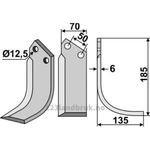 Rotorfreskniv - 185x70x6mm - Høyre - Celli