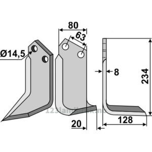 Rotorfreskniv - 234x80x8mm - Høyre - Celli