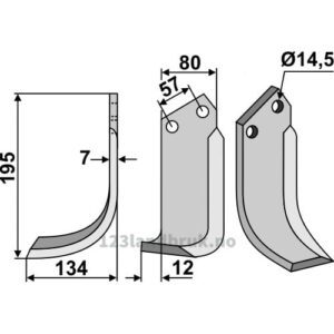 Rotorfreskniv - 195x80x7mm - Venstre