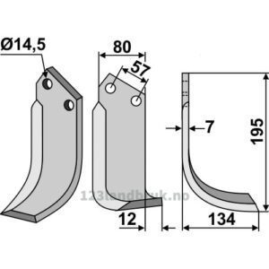 Rotorfreskniv - 195x80x7mm - Høyre