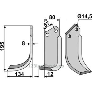 Rotorfreskniv - 195x80x8mm - Venstre - Breviglieri, Celli