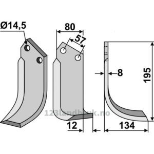 Rotorfreskniv - 195x80x8mm - Høyre - Breviglieri, Celli