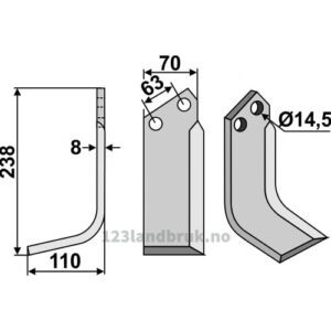 Rotorfreskniv - 238x70x8mm - Venstre - Celli