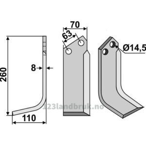 Rotorfreskniv - 260x70x8mm - Venstre - Celli