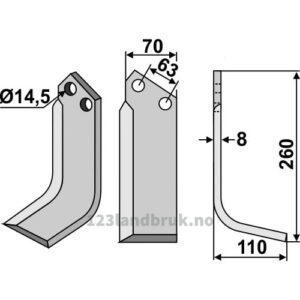 Rotorfreskniv - 260x70x8mm - Høyre - Celli