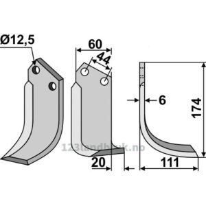 Rotorfreskniv - 174x60x6mm - Høyre - Celli