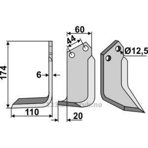 Rotorfreskniv - 174x60x6mm - Venstre - Celli