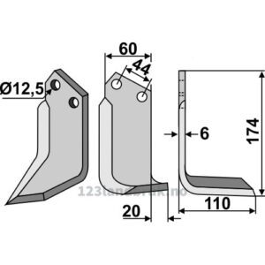 Rotorfreskniv - 174x60x6mm - Høyre - Celli