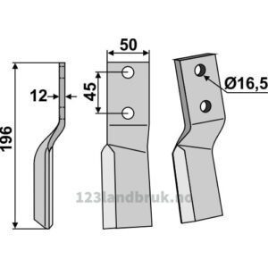 Rotorfreskniv - 196x50x12mm - Venstre - Celli, Tortella
