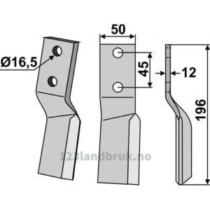 Rotorfreskniv - 196x50x12mm - Høyre - Celli, Tortella