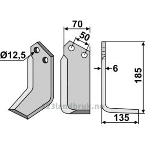 Rotorfreskniv - 185x70x6mm - Høyre - Celli