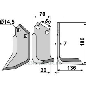 Rotorfreskniv - 180x70x7mm - Høyre - Celli