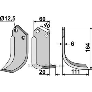 Rotorfreskniv - 164x60x6mm - Høyre - Celli