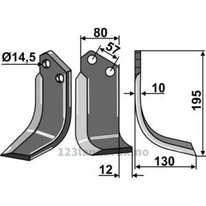 Rotorfreskniv - 195x80x10mm - Høyre - Celli