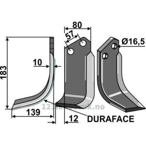 Rotorfreskniv DURAFACE - 183x80x10mm - Venstre - Celli