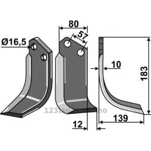 Rotorfreskniv - 183x80x10mm - Høyre - Celli