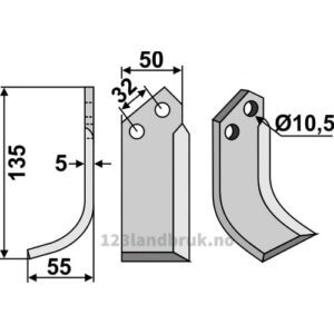 Rotorfreskniv - 135x50x5mm - Venstre - Comeb