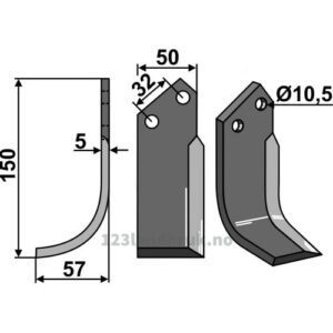 Rotorfreskniv - 150x50x5mm - Venstre - Comeb