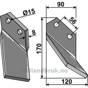 Rotorfreskniv - 170x90x8mm - Høyre - Comeb