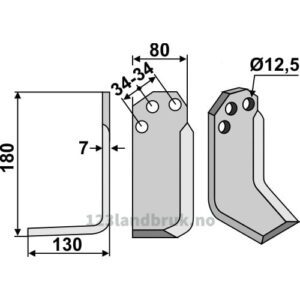 Rotorfreskniv - 180x80x7mm - Venstre - Agritalia, Carraro S.p.A.