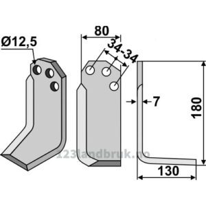 Rotorfreskniv - 180x80x7mm - Høyre - Agritalia, Carraro S.p.A.