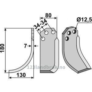 Rotorfreskniv - 180x80x7mm - Venstre - Agritalia, Carraro S.p.A.