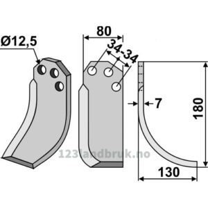 Rotorfreskniv - 180x80x7mm - Høyre - Agritalia, Carraro S.p.A.