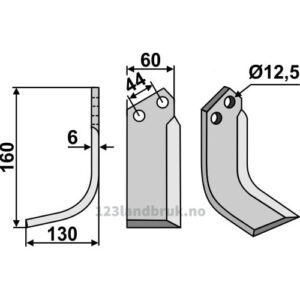 Rotorfreskniv - 160x60x6mm - Venstre - Agritalia, Carraro S.p.A.