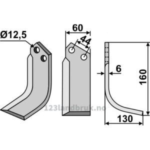 Rotorfreskniv - 160x60x6mm - Høyre - Agritalia, Carraro S.p.A.
