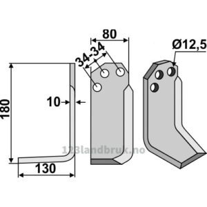 Rotorfreskniv - 180x80x10mm - Venstre - Carraro S.p.A.