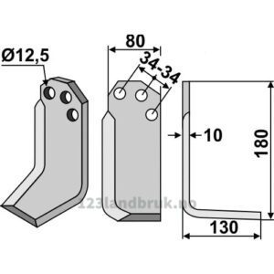 Rotorfreskniv - 180x80x10mm - Høyre - Carraro S.p.A.