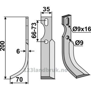 Rotorfreskniv - 200x35x6mm - Venstre - Diesse