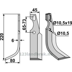 Rotorfreskniv - 220x45x6mm - Venstre - Diesse