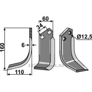 Rotorfreskniv - 160x60x6mm - Venstre - Del Morino