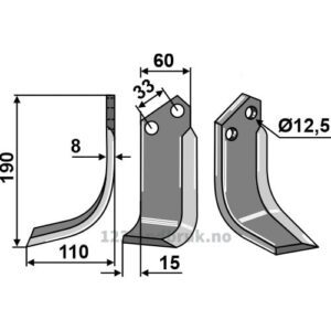 Rotorfreskniv - 190x60x8mm - Venstre - Del Morino