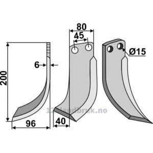 Rotorfreskniv - 200x80x6mm - Venstre - Eberhardt