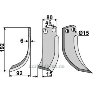 Rotorfreskniv - 192x80x6mm - Venstre - Eberhardt