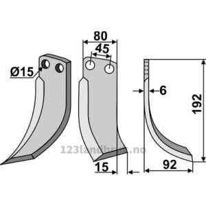 Rotorfreskniv - 192x80x6mm - Høyre - Eberhardt