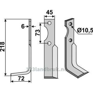 Rotorfreskniv - 218x45x6mm - Venstre - Eurogreen
