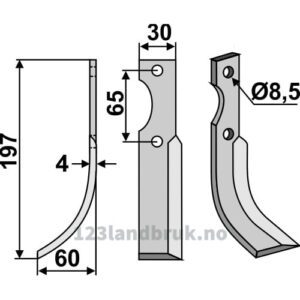 Rotorfreskniv - 197x30x4mm - Venstre - Bertolini, Eurosystem, Nibbi Bruno